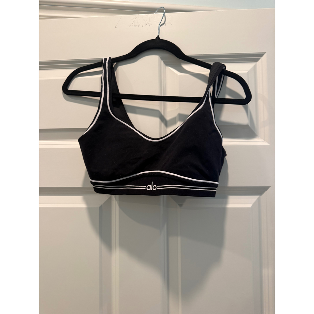 Alo Yoga Black Sports Bra With White Trim - Picture 2 of 4